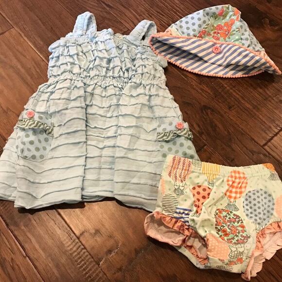 Matilda Jane Girls Dress | Lazy River Dress w/ Diaper Cover & Hat | 18-24 Months - Picture 1 of 11
